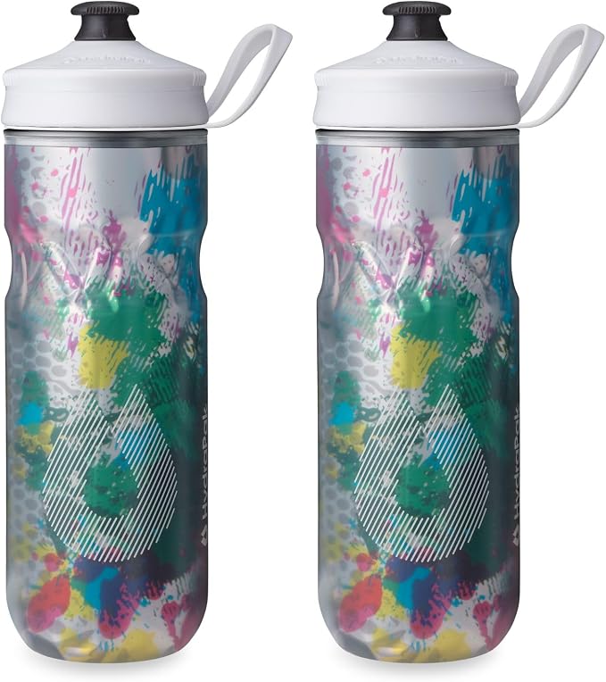HydraPak Polar Sport Insulated Water Bottle 2-Pack (20oz, Splash Multi) | High Flow, BPA Free, Tri-Layer Insulation, Leakproof, Dash Handle, Easy Squeeze, Self-Sealing Cap, for Sports