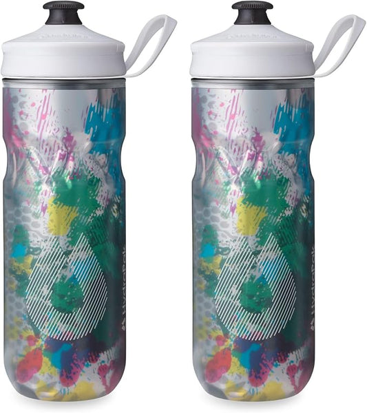 HydraPak Polar Sport Insulated Water Bottle 2-Pack (20oz, Splash Multi) | High Flow, BPA Free, Tri-Layer Insulation, Leakproof, Dash Handle, Easy Squeeze, Self-Sealing Cap, for Sports