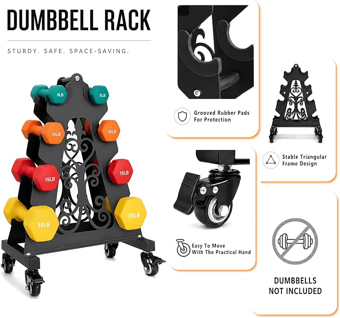 4-Tier Dumbbell Rack, A-Frame Portable Weight Storage Organizer with Wheels for Home Gym Storage Stand and Women's Dumbbell Set (Dumbbell Rack Only)