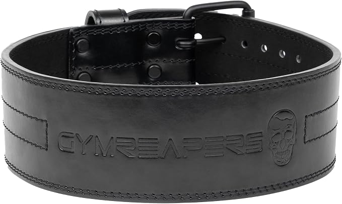 Gymreapers Weightlifting Belt 6MM Genuine Leather - Double Prong Power Belt Heavy Duty 4-Inch Wide - Strong, Stabilizing Back Support For Deadlifts, Squats Powerlifting