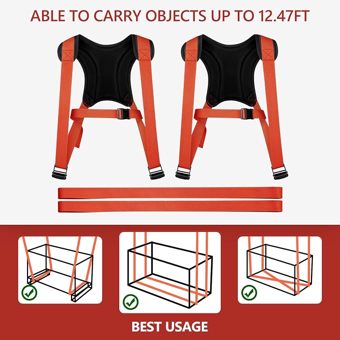 KEDSUM Moving Straps - Lifting Straps Moving for Furniture, 2-Person Lifting & Moving System, Hold Up to 800LBS for Appliances Mattresses Heavy Things, Safely and Easily Like a Pro(with Back Support)