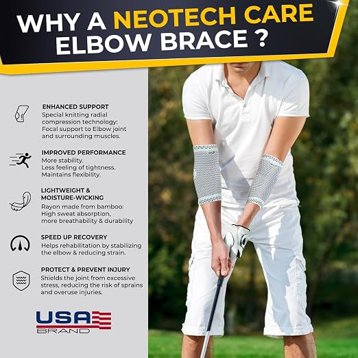 NeoTech Care Elbow Support Brace - Breathable - Men, Women, Right or Left (Gray, Size M, 1 Unit)