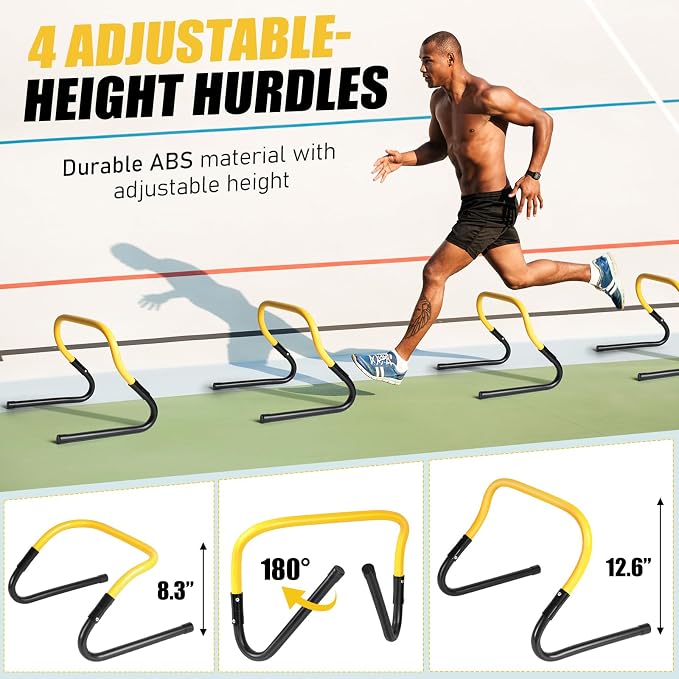 BORNEW 2 Pack Agility Ladder, Soccer Speed Training Equipment Set with Total 26 ft Agility Ladder, 12 Cones, 4 Adjustable Hurdles, Jump Rope, for Soccer, Basketball, Football, Kids, Youth, Adults