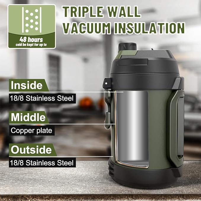 Hydraful Gallon Jug, 128oz Large Insulated Stainless Steel Sports Water Jug, Large Triple Wall Vacuum Insulation Water Bottle-Keeps Cold up to 48 Hrs-Sweat Proof,for Gym, Hiking & Camping