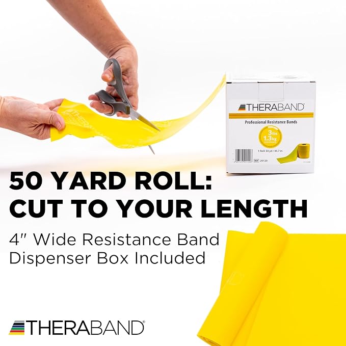 THERABAND Resistance Band, 50-Yard Roll, Latex Elastic Band for Exercise, Stretching, Physical Therapy, Yoga, Pilates, Home Workouts, Cut-to-Length, Color-Coded Levels