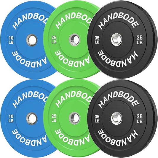 HANDBODE 2-Inch Weight Plates High Bounce, Olympic Bumper Plate Set 45/100/160/190/260/300lb, Colored Weight Plates Set for Home Gym, Barbell Weights Rubber Strength Training Plate for Weight Lifting