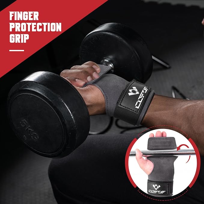 Weight Lifting Wrist Strap, Double-Layer Leather for Deadlift Powerlifting | Gym Strap with Adjustable Neoprene Padded Fit for 6.3–8 Inch Wrist, 8.07-Inch Leather Strap, Gym Workout Lifting Hook (Pair)
