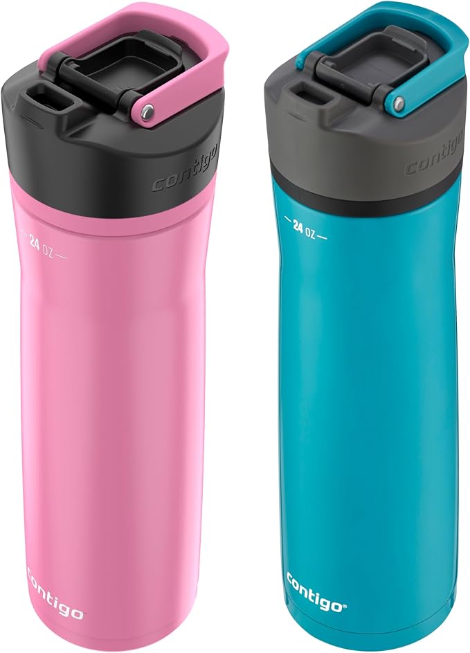 Contigo Cortland Chill 2.0 Stainless Steel Water Bottle with AUTOSEAL Lid 24 oz Juniper and Azalea (Pack of 8)