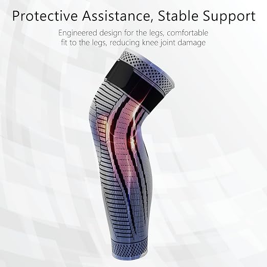 Full Leg Compression Sleeves 2 Pack anti Sliping Ventilation Long Knee Support with Wraps for Men and Women Long Knee Compression Sleeve for ACJ, PCL, Meniscus Tear, Arthritis (XL, Gray)
