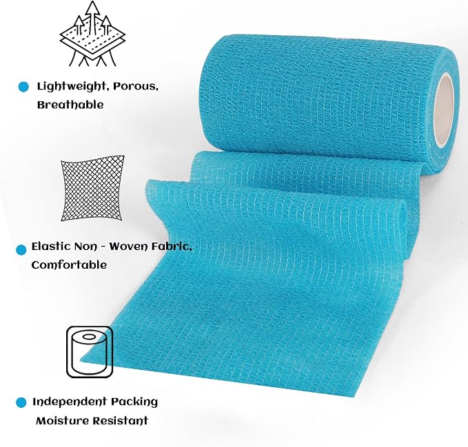 6 Rolls Elastic Self Adhesive Bandage Wrap 4 Inch, Breathable Non Woven Cohesive Bandage, Vet Wrap for Dogs, Ankle Sprains Swelling Tape, Sports Athletic Tape Blue