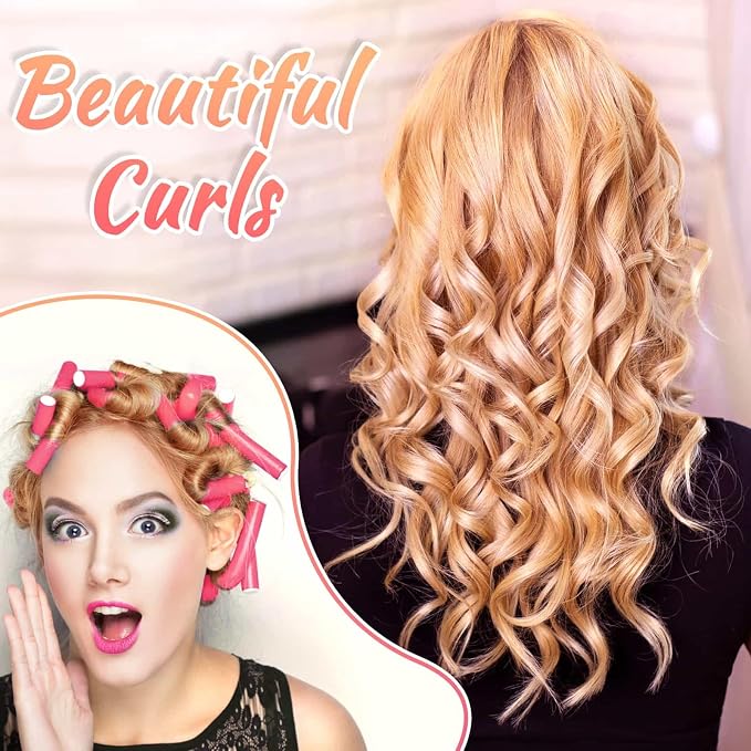 Selizo 30Pcs 9.45"x0.55" Flexible Hair Rollers, Foam Curlers for Short, Medium and Long Hair, No Heat Curlers, Hair Rods - Pink(Diameter 0.55')