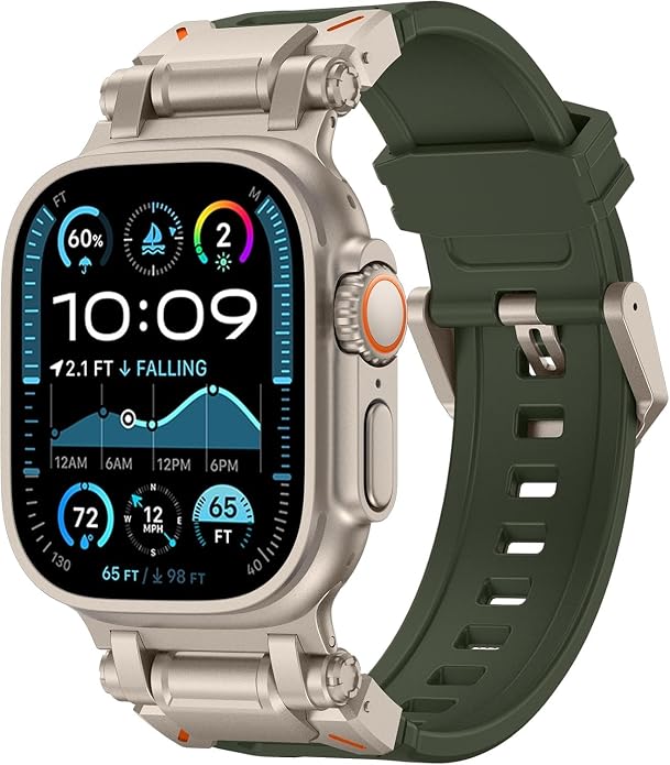 WINGLE FKM Rubber Bands for Apple Watch Band Ultra 3/2/1 Band Ultra 49mm Series 11 10 46mm 45mm 44mm 42mm SE 3/2/1 9 8 7 6 5 4 3 Men, Military Rugged Metal Connector Silicone Apple iWatch Sport Bands