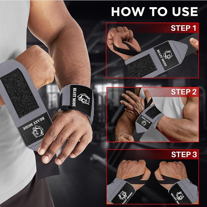 TECEUM Elastic Cotton Weightlifting Wrist Wraps with Thumb Loops, 1 Pair