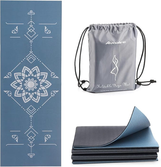 Avoalre Folding Yoga Mat, Eco-Friendly PVC Travel Yoga Mat Packable, Double Sided Non-Slip Printed Yoga Mats with Bag for Home Workout Gym Exercise Fitness Pilates Stretching (72" x 24" x 1/5" Thick)