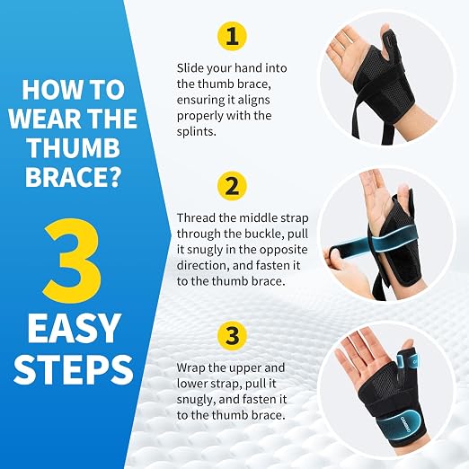 CAMBIVO Thumb Splint & Wrist Brace, Adjustable CMC Joint Pain Relief, Black | Triple Adjustable Straps, Breathable Mesh, Open-Palm Design, Reversible Left/Right Fit, for Typing, Sleep, Daily Tasks