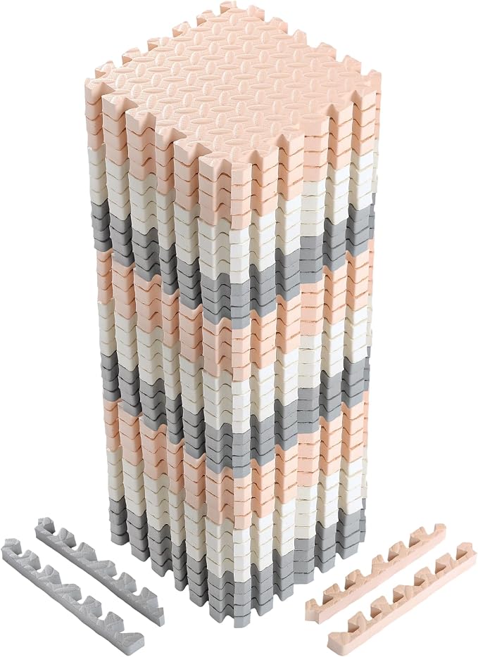 Arrowbash 12x12x1 Inch EVA Thick Interlocking Foam Floor Tiles Puzzle Exercise Mat Foam Mats for Home Gym Pets(Beige,Grey, White,36)