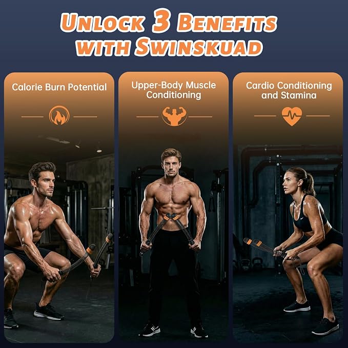 Black Cordless Battle Ropes, Adjustable Weight for Men & Women | Upgraded Ropeless Battle Ropes for Home Gym, Portable Arm Exerciser for Strength Building, HIIT & Low-Impact Aerobic Training