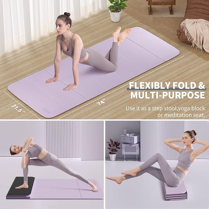 Foldable Yoga Mat Extra Large 74"×31.5" | Double-Sided Non-Slip,Extra Wide Foldable Design,8mm Extra Thick,Exercise Mat for Home, Studio and Travel Use