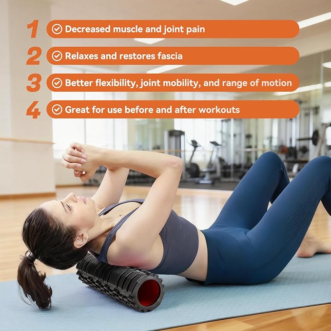 Foam Roller for Deep Tissue Massager, Patented Exercise Roller | 18" Trigger Point Foam Roller for Muscle Recovery, Physical Therapy, Improves Mobility, Fitness, Yoga and Pilates, Black