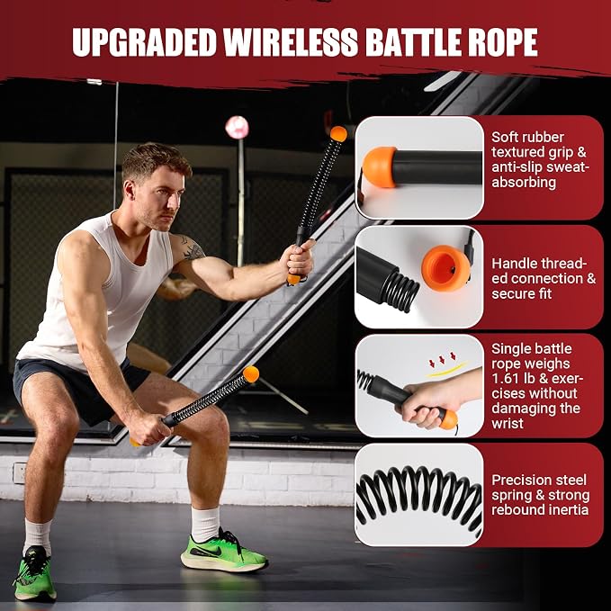 Weighted Ropeless Battle Ropes, Portable Cordless Battle Ropes with Poster | Heavy Duty Portable COCTN Battle Ropes for Strength Building, Cardio Fitness, Workout Equipment for Low-Impact Workout
