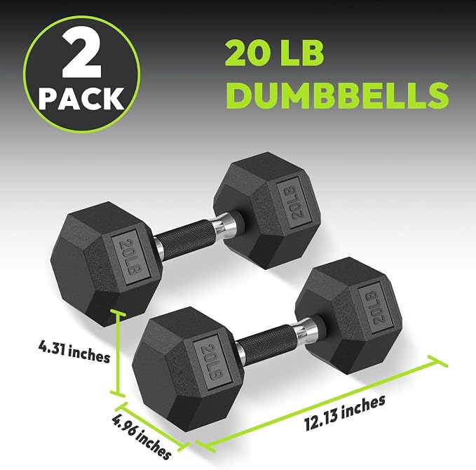 HANDBODE Rubber Encased Hex Dumbbell Pair, 2.5-65 lb | Non-Slip Handle Design for Secure & Comfortable Grip, Hand Weights for Strength Training, Fitness & Home Gym