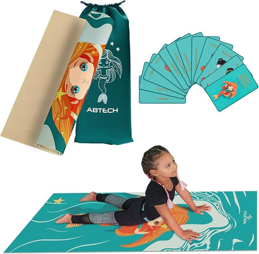 Kids Yoga Mat Set - Comfortable Dinosaur Kid Yoga Mat Boy with 12 Yoga Cards, Storage Bag, Beige Play Mat Thick for Gymnastics Mat, Exercise Mat, No-Toxic and Non-Slip for Ages 3-12