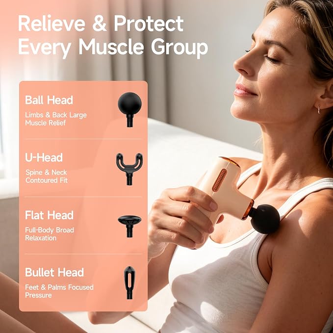 Mini Massage Gun Deep Tissue, Portable Muscle Massager, FSA Eligible | Quiet Operation, 4 Heads, Men Women Athletes Back Neck Shoulder Muscle Care