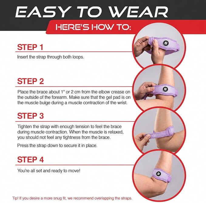 Sleeve Stars Tennis Elbow Brace for Men & Women, Elbow Brace for Tendonitis, Tennis Elbow Strap, Golfers Elbow Brace, Elbow Support Wrap for Tennis Elbow Relief, Fits 9"-23" (Single/Light Purple)