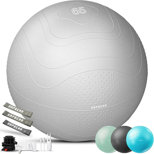 HAPBEAR Exercise Ball- Anti-Burst Slip-Resistant Yoga/Pilates Ball for Core Training & Posture Improvement, Home Gym/Rehab/Pregnancy Ball, Quick Pump & 3 Resistance Bands Included