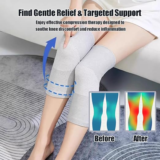 Bamboo Charcoal Compression Knee Sleeve - Elastic Knee Braces Pads Warmers Protective Knee Support for Arthritis and Runners (Gray+Black, Large)