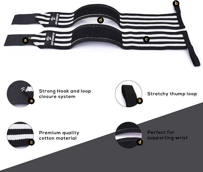 AQF Wrist Wraps for Weightlifting & Powerlifting, 18" USPA Approved (Pair)