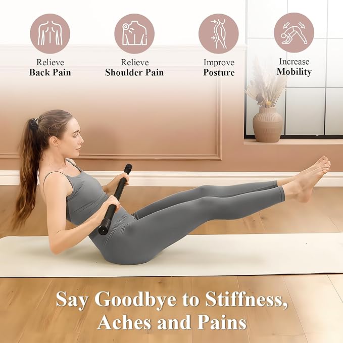 PAETA Yoga Stick for Stretching, 5ft Exercise Stick for Mobility & Flexibility, Bamboo Stretch Bar and Posture Pole with Non-Slip Grip - Includes Free Video Guide