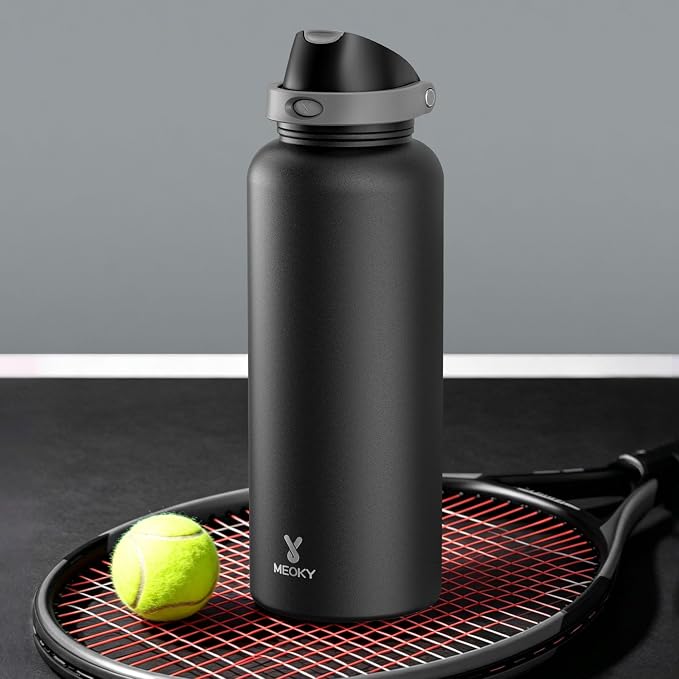 Meoky 64 oz Insulated Water Bottle, Half Gallon Water Jug for Sports Gym | Cold for 36 Hours, 2-in-1 Straw and Spout Lid, Leak Proof, Non-slip Base, Stainless Steel Large Water Bottle, Night