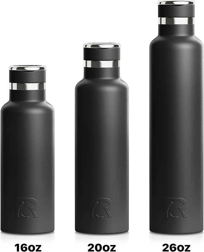 RTIC 26oz Journey Water Bottle, Ceramic Lined, Black | Stainless Steel Metal, Insulated for Hot and Cold Drinks, Sports, Travel and Camping