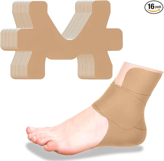 16 Pcs Precut Kinesiology Tape for Ankle Cotton Breathable Elastic Athletic Tape Pain Relief Minimize Ankle Sprain Provides Support and Stability for Ligament and Muscle Marathon Use(Beige)