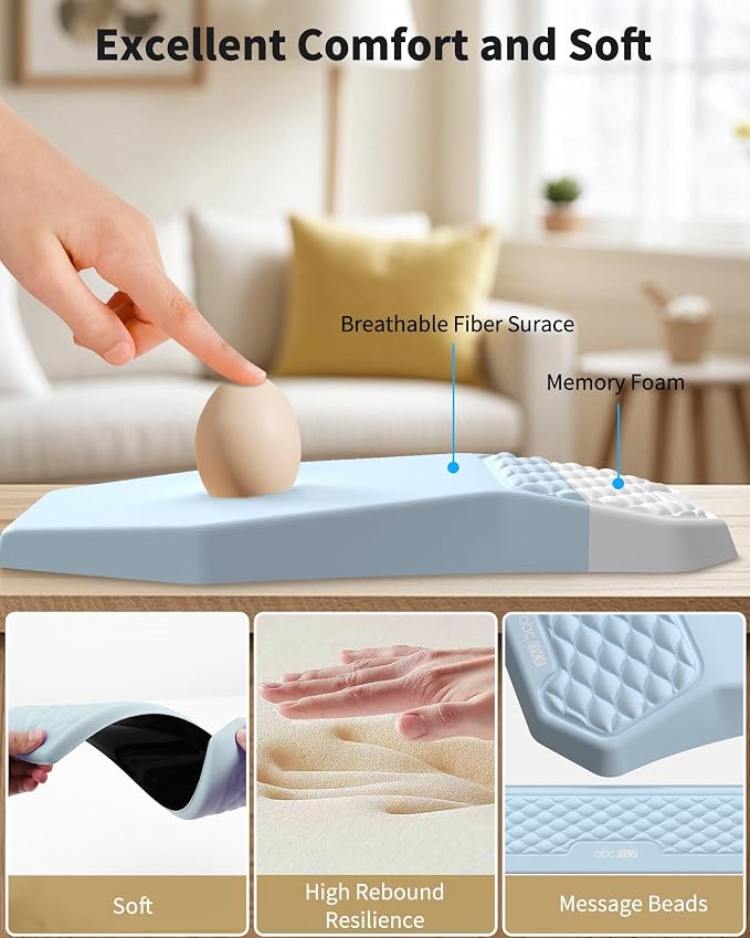 Ergonomic Mouse Pad Wrist Rest and Keyboard Wrist Rest Support Set | Massage Design Mousepad for Carpal Tunnel Pain Relief, Memory Foam, Non-Slip PU Base for Computer Desk, Blue