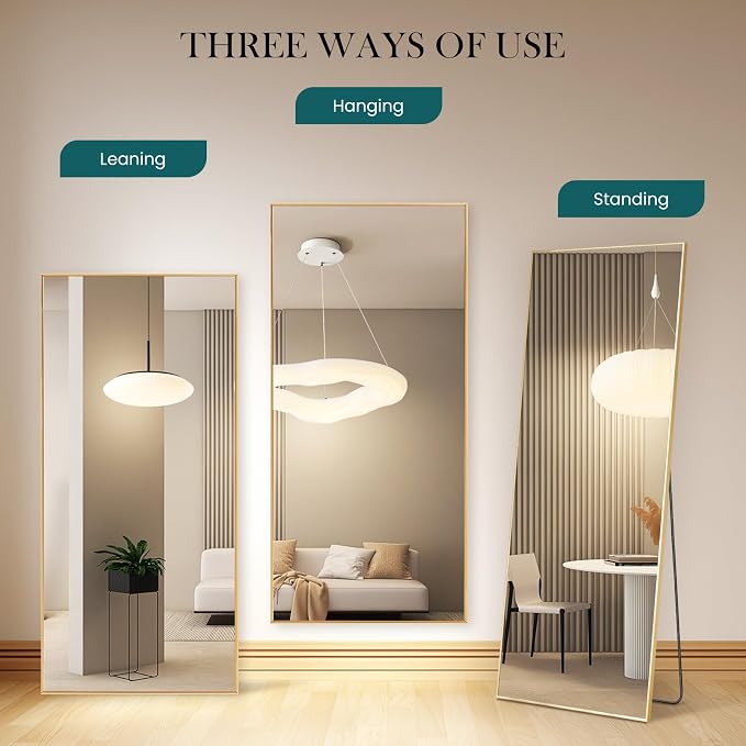 DUMOS 71"x26" Full Length Mirror, Full Body Mirror, Gold | Aluminum Alloy Thin Frame, Leaning or Hanging, Suitable for Bedroom, Livingroom, Cloakroom