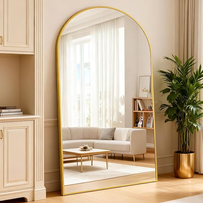 Full Length Mirror 82" L x 44" Full Body Standing Mirror for Bedroom, Living Room, Gym, Dorm - Shatter-Resistant & Easy Assembly, Arched Style Gold