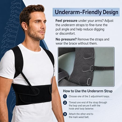 Posture Corrector for Men, Adjustable Full Back Support Brace for Upper/Lower Back, Neck & Shoulder Pain Relief, Back Brace & Straightener for Hunchback, Slouching Posture & Dowager's Hump