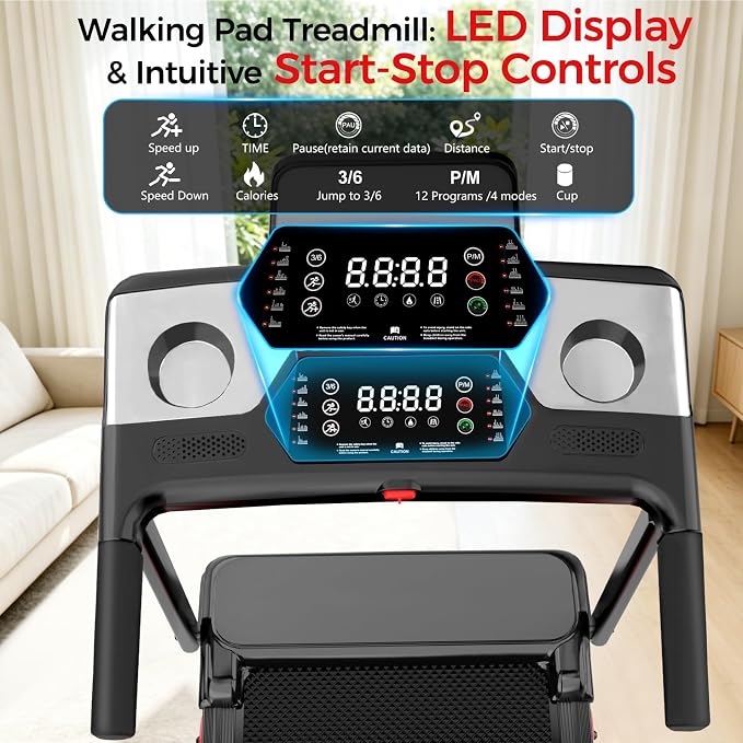 Treadmill with Incline Foldable Treadmills for Home，12% Incline Walking Pad Treadmill with Handle Bar and LED Display，3-in-1 Portable Treadmills, 3.0HP Quiet Brushless