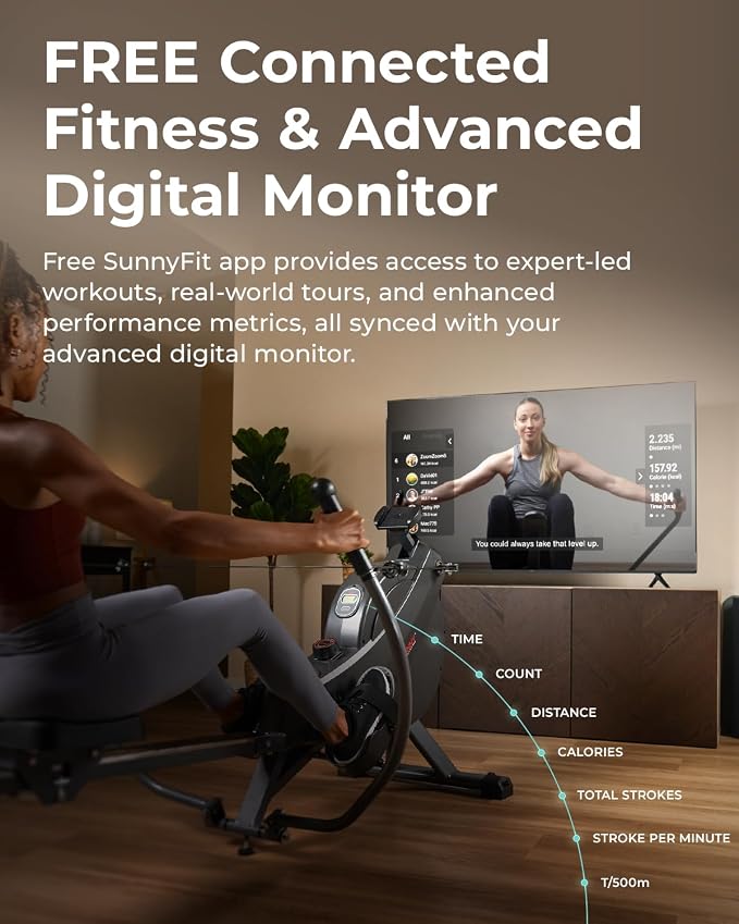 Sunny Health & Fitness Smart 360° Dual-Function Magnetic Rowing Machine, Full-Motion Workout with 51-Inch Extended Rail, Total-Body Training for Home, Free SunnyFit APP Connection