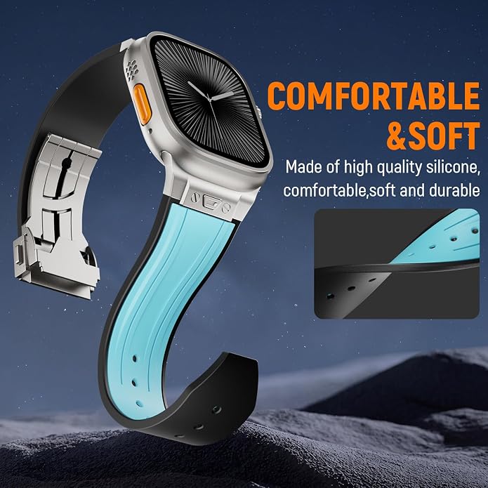 Luxury Watch Band for Apple Watch Ultra 2/Ultra 49-42mm | Metal Connector & Folding Clasp,316L Stainless Steel,Men Silicone Strap Compatible with iWatch Series 10 9 8 7 6 5 4 3 2 1 SE