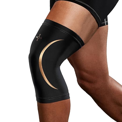 Tommie Copper Knee Compression Sleeve, 15-20 mmHg, Copper (Black L/XL) | 15-20 mmHg Graduated Compression | 4D Stretch