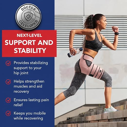 Dr. Arthritis Hip Brace, Adjustable Sciatic Nerve Brace & Stabilizer for Pulled Muscles & Injury Recovery, Hamstring Compression Sleeve Support, Sciatica Pain Relief Devices for Men & Women (Pink, S/M)