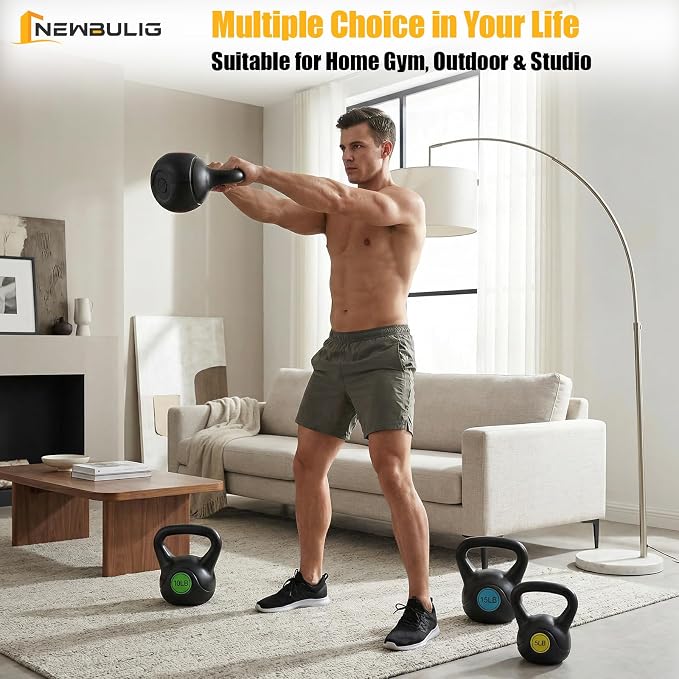 NEWBULIG Hard Kettlebell Set, Strength Training Kettlebells Sets | Durable Concrete Core, HDPE Shell, Multi-Level Workout Fitness Equipment for Home Gym & Outdoor