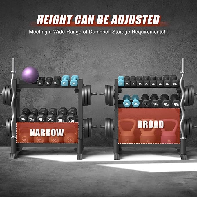 3-Tier Dumbbell Rack, 1100LB Capacity Adjustable Weight Rack for Home Gym, Heavy-Duty Weight Stand for Dumbbells Kettlebells & Weight Plates(Rack Only)