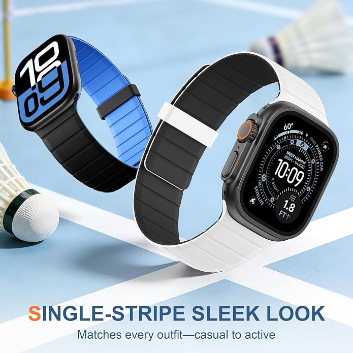 SNBLK Magnetic Band Compatible with Apple Watch Bands for Men 44mm 45mm 46mm 49mm 42mm 41mm 40mm 38mm Women, Secure Silicone Sport Loop Magnet Strap for iWatch Ultra 3 2 1 SE Series 11 10 9 8 7 6 5 4