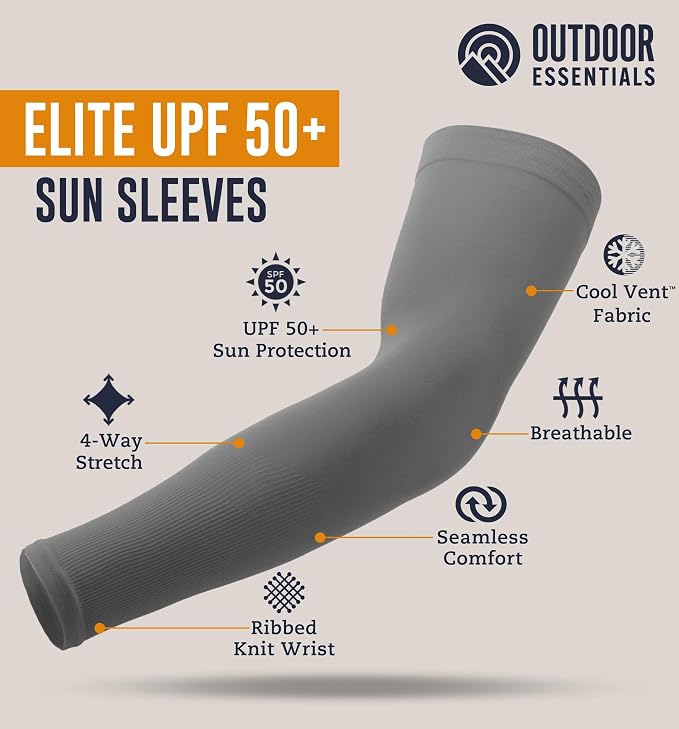OutdoorEssentials UV Sun Sleeves for Men & Women, Cooling Arm Sleeves UPF 50+ | Golf, Tattoo Cover Up, Sun Protection