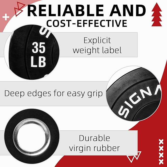Fitvids 2-Inch Olympic Rubber Weight Plates Sets, Bumper Plates Set with Barbell for Strength Training, 180-390 Lbs Multiple Options