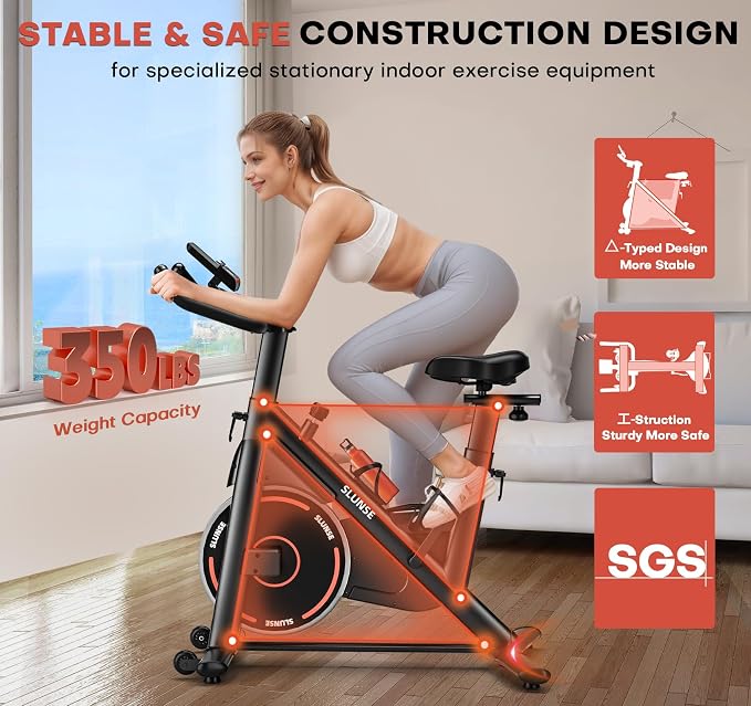Exercise Bike, Adjustable Magnetic Resistance Stationary Bikes for Home with App Compatible, Silent Indoor Cycling Bike with 350lbs Weight Capacity Comfortable Seat, Digital Monitor & Phone Mount